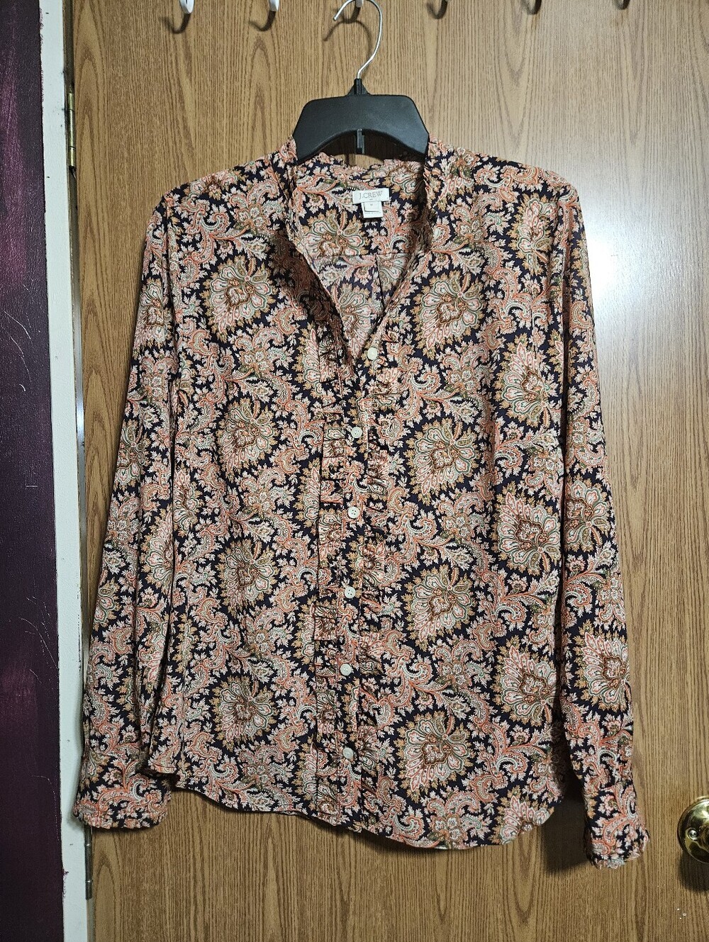 J.Crew Women's Colorful Floral Paisley Ruffle Button Up Long Sleeve Top Medium!